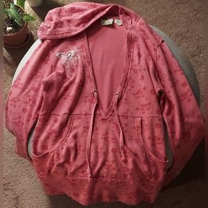 Roxy Women's Pink w/ Roses Open Relaxed Hoodie